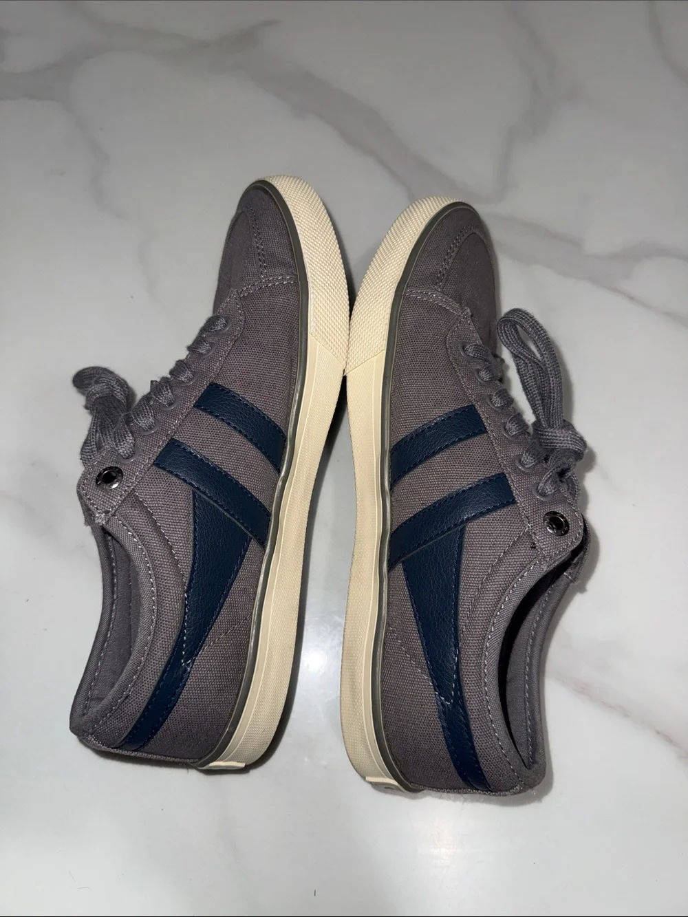 Gola Gray Canvas Sneakers with Navy Side Stripes